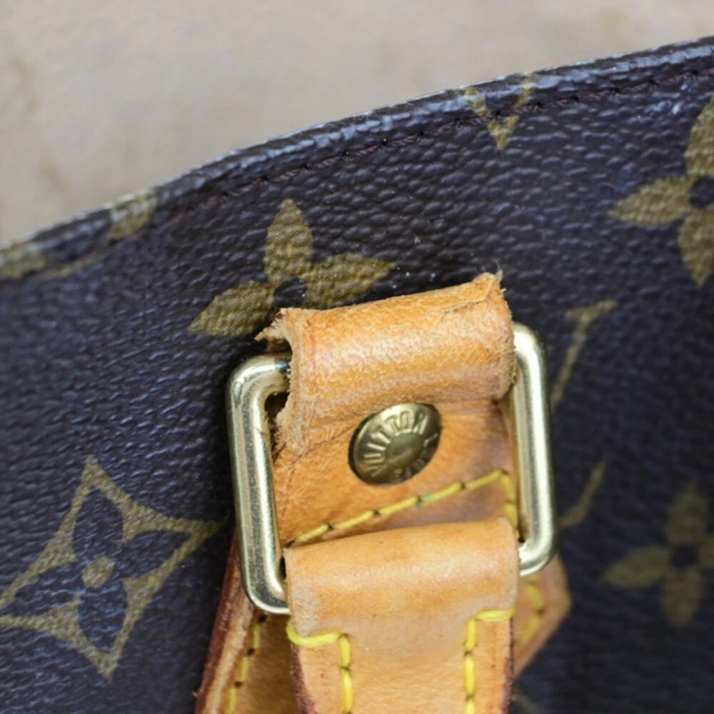 LOUIS VUITTON Logo Sac Plat Hand Tote Bag Monogram Leather Brown - Picture 8 of 15